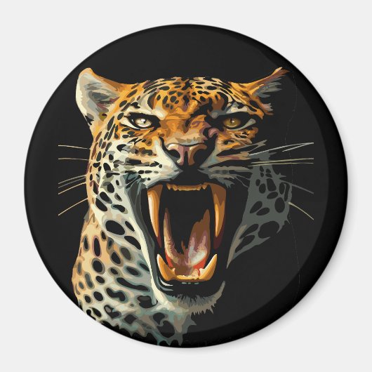 Luipaard brullende aanvalskop magneet (Voorkant)