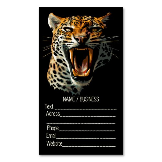 Luipaard brullende aanvalskop magnetisch visitekaartje (Voorkant Verticaal)