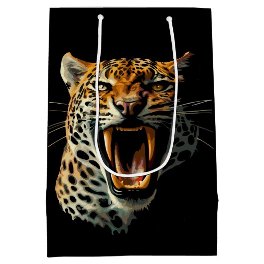 Luipaard brullende aanvalskop medium cadeauzakje (Achterkant)