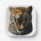 Luipaard brullende aanvalskop papieren bordje (Voorkant)