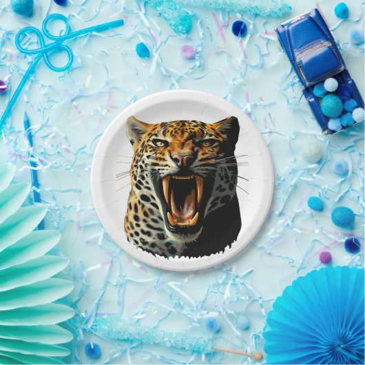 Luipaard brullende aanvalskop papieren bordje (Feest)