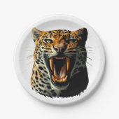 Luipaard brullende aanvalskop papieren bordje (Voorkant)