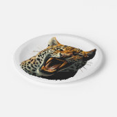 Luipaard brullende aanvalskop papieren bordje (Gekanteld)