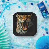 Luipaard brullende aanvalskop papieren bordje (Feest)