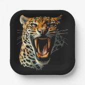 Luipaard brullende aanvalskop papieren bordje (Voorkant)