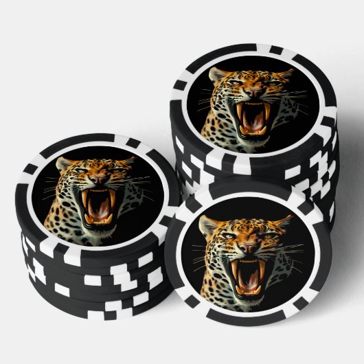 Luipaard brullende aanvalskop poker chips (Opstapeling)