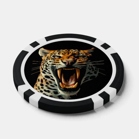 Luipaard brullende aanvalskop poker chips (Enkel)