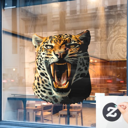 Luipaard brullende aanvalskop raamsticker (Cafe Raam)