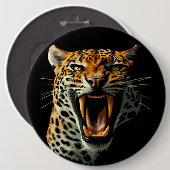 Luipaard brullende aanvalskop ronde button 6,0 cm (Voorkant /achterkant)