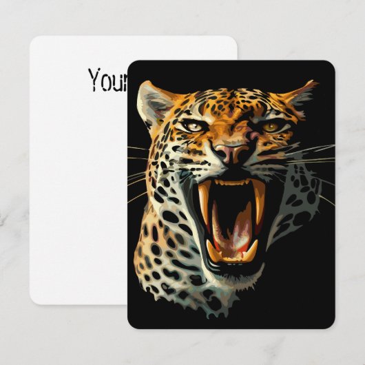 Luipaard brullende aanvalskop RSVP kaartje (Voorkant / Achterkant)