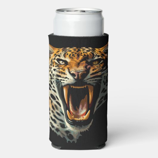 Luipaard brullende aanvalskop seltzer blikjeskoeler (Seltzer Achterkant)