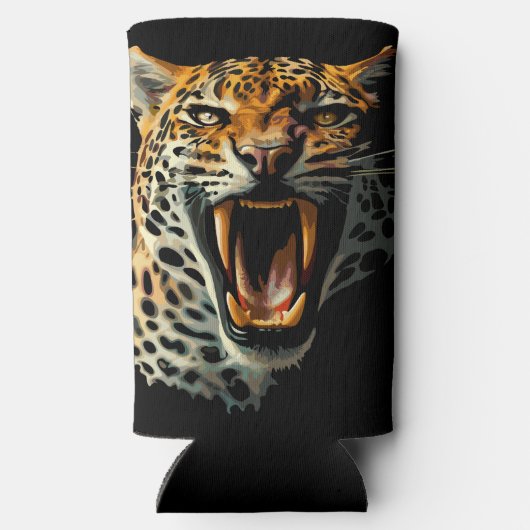 Luipaard brullende aanvalskop seltzer blikjeskoeler (Achterkant)