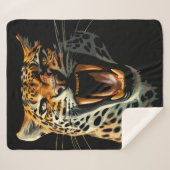 Luipaard brullende aanvalskop sherpa deken (Voorkant (horizontaal))