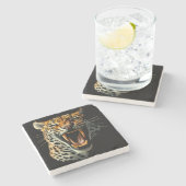 Luipaard brullende aanvalskop stenen onderzetter (Zijkant)