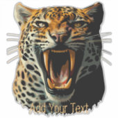 Luipaard brullende aanvalskop sticker (Voorkant)