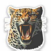 Luipaard brullende aanvalskop sticker (Voorkant)