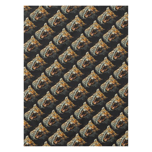 Luipaard brullende aanvalskop tafelkleed (Voorkant)