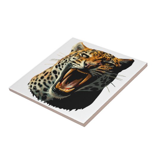 Luipaard brullende aanvalskop tegeltje (Zijkant)
