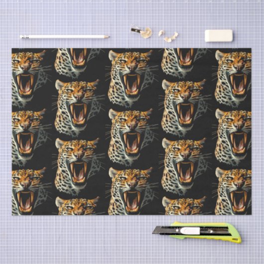 Luipaard brullende aanvalskop tissuepapier (Craft)