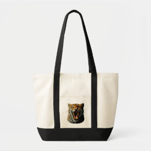 Luipaard brullende aanvalskop tote bag
