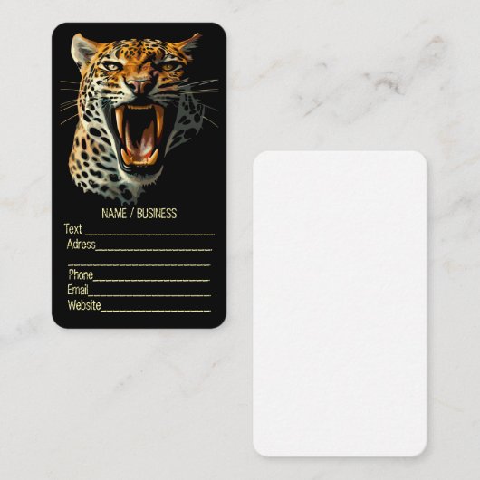 Luipaard brullende aanvalskop visitekaartje (Voorkant / Achterkant)