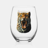 Luipaard brullende aanvalskop wijnglas zonder voet (Voorkant)