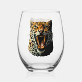 Luipaard brullende aanvalskop wijnglas zonder voet (Achterkant)