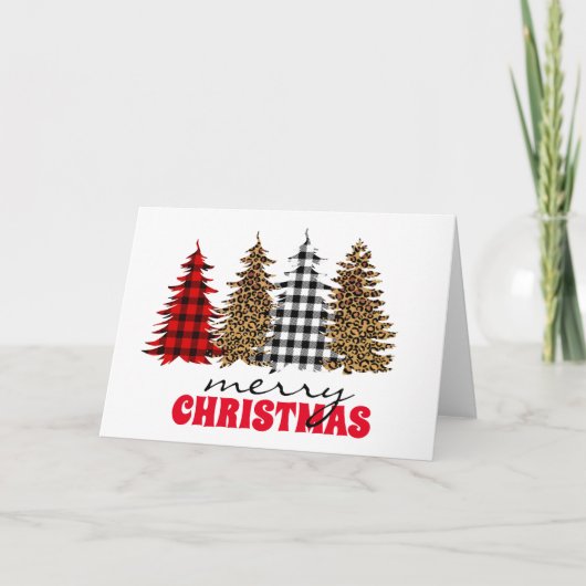 Luipaard Buffalo geruite kerstboom Zilver  Kaart (Voorkant)