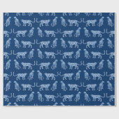 Luipaard Catwalk in Blauwe Indigo Cadeaupapier (Vlak)