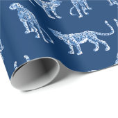 Luipaard Catwalk in Blauwe Indigo Cadeaupapier (Rol Hoek)