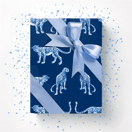 Luipaard Catwalk in Blauwe Indigo Cadeaupapier