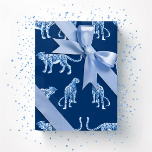 Luipaard Catwalk in Blauwe Indigo Cadeaupapier