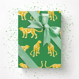 Luipaard Catwalk in Groen en Geel Cadeaupapier