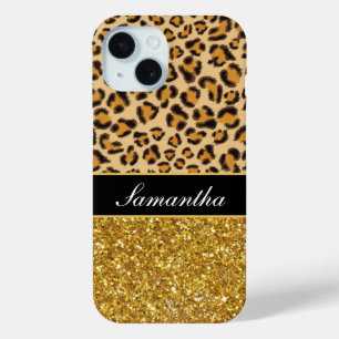 Luipaard cheetah patroon goud glitter iPhone 15 case