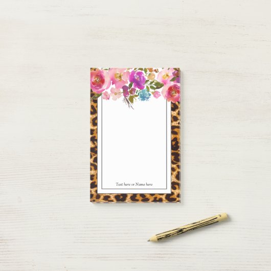 luipaard, cheetah, trendy, floral, zoet, post-it® notes (Op bureau)