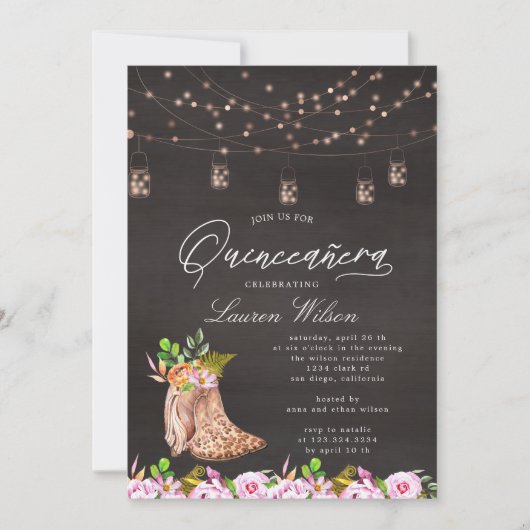 luipaard cowboy laarzen string lichten Quinceanera Kaart (Voorkant)