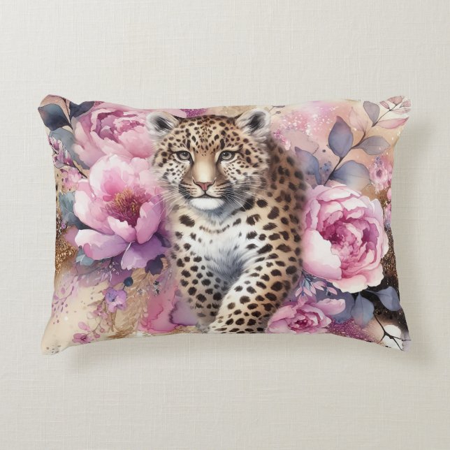 Luipaard Cub & Rozen Accent Pillow Accent Kussen (Voorkant)