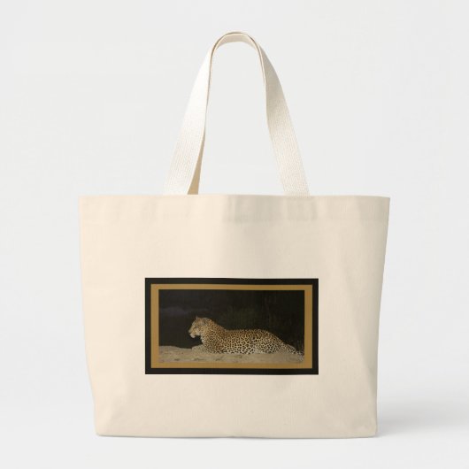 Luipaard die ligt op zandbanken in wildzakken grote tote bag (Voorkant)