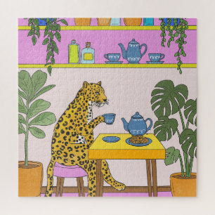 Luipaard die thee drinkt legpuzzel