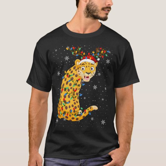 Luipaard Dier Kerstman Hoed Lelijk Kerstboom Licht T-shirt (Voorkant)