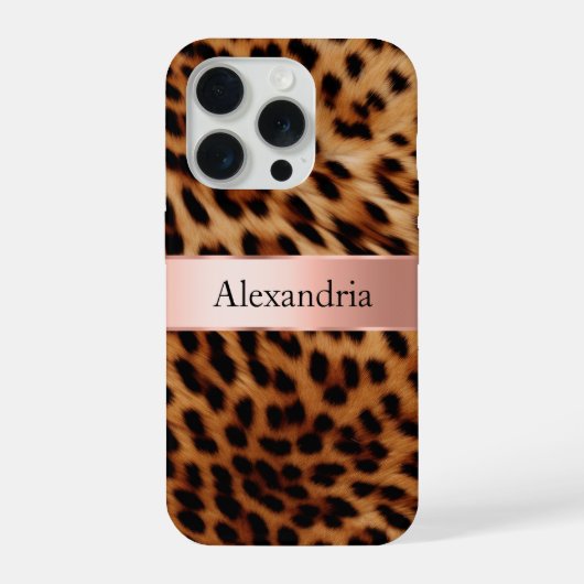 Luipaard Dier Roos Roze Lint Naam iPhone Hoesje (Achterkant)