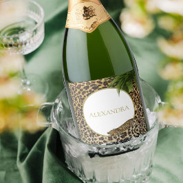 Luipaard Dierenprint Elegante Palm Feest Sparkling Wijnetiket
