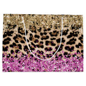 Luipaard Dierenprint Goud Roze Glitzy Glitter Groot Cadeauzakje (Achterkant)
