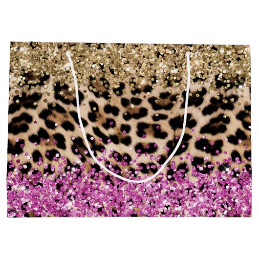 Luipaard Dierenprint Goud Roze Glitzy Glitter Groot Cadeauzakje (Achterkant)
