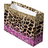 Luipaard Dierenprint Goud Roze Glitzy Glitter Groot Cadeauzakje (Voorkant Gekanteld)