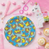 Luipaard dierenprint in blauw, bruin en geel papieren bordje (Feest)