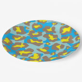 Luipaard dierenprint in blauw, bruin en geel papieren bordje (Gekanteld)