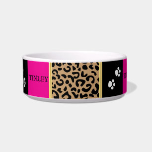 Luipaard Dierenprint met Zwart en Roze Voerbakje