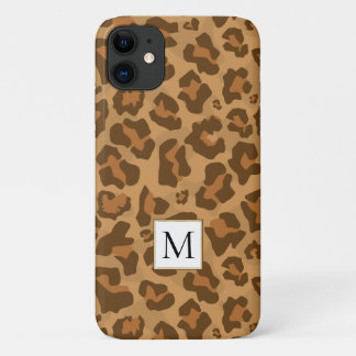 Luipaard dierenprint, monogram in bruine tinten Case-Mate iPhone case