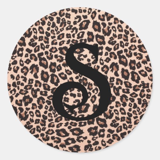 Luipaard Dierenprint Monogram Ronde Sticker (Voorkant)